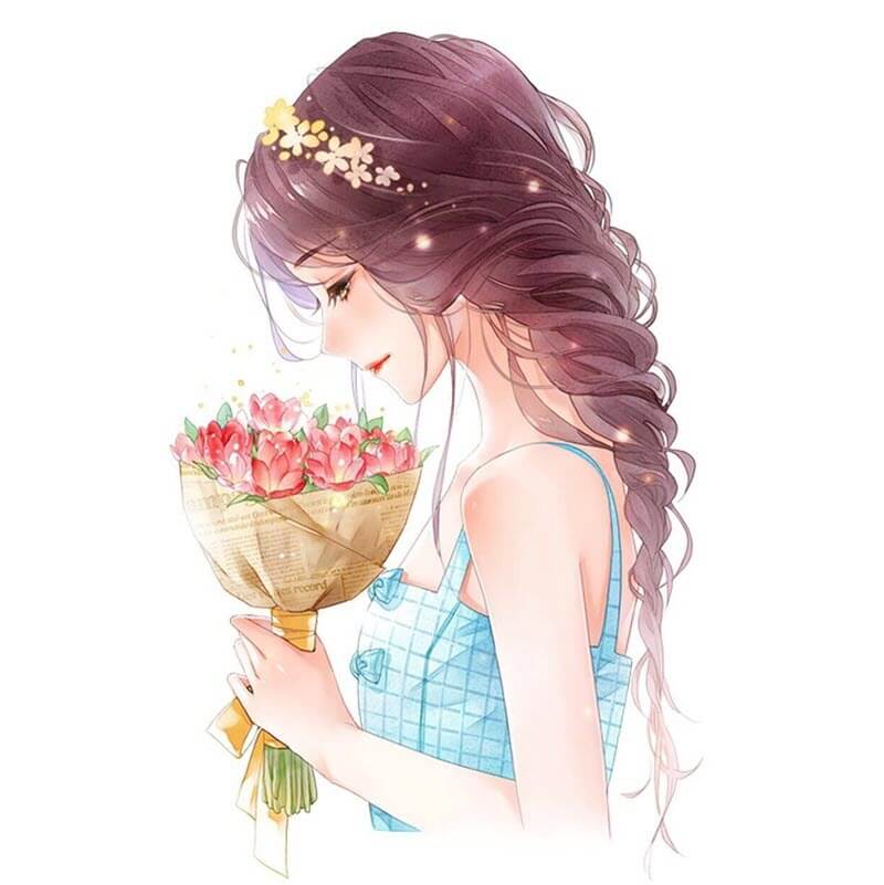 Khoảnh khắc tươi sáng và tình yêu tỏa nắng khi cô gái cầm hoa.

