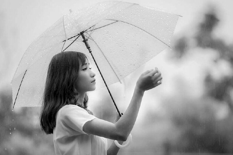 Sự lưu giữ và sự cảm nhận của những khoảnh khắc cô gái đi dưới mưa được ghi lại.
